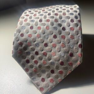 Geoffrey Beene Gray and Red Classic Tie with Polka Dots pastels